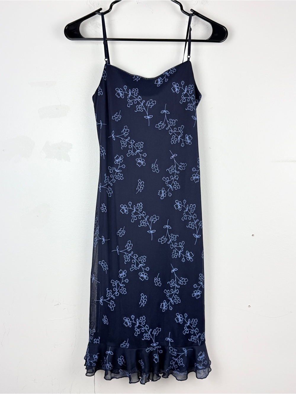 Vintage City Triangles Floral Slip Midi Dress Ruffle Hem Y2K Fairy Grunge M
S